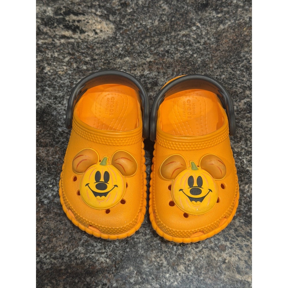 Crocs Disney Mickey Mouse Halloween Pumpkin Slip On Shoes Boys Girls C6 VGC